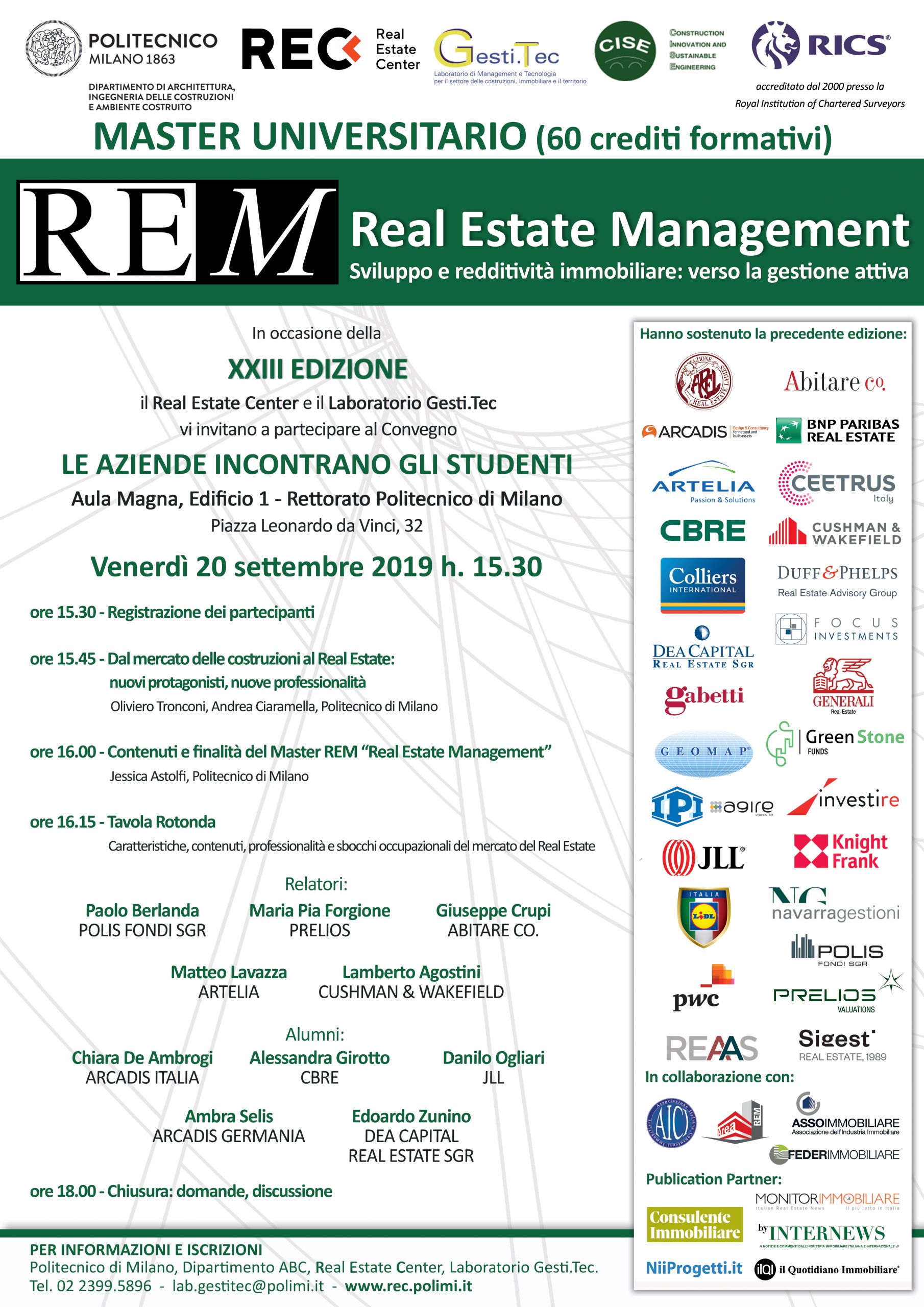 Convegno di presentazione XXIII edizione Master REM REC Real Estate